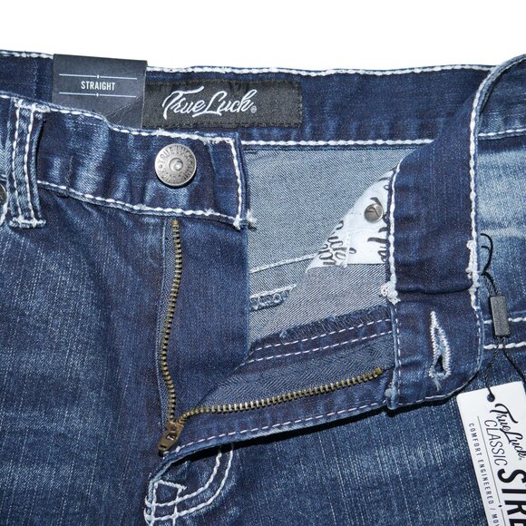 True Luck Men's Dark Wash Jeans Actual Size 34x30 Tag 30x30 (Runs Big) NWT BKE - Picture 7 of 10